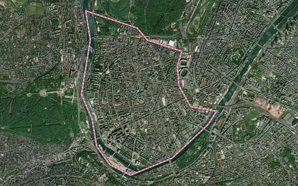 Vue satellite de Boulogne-Billancourt avec ses contours administratifs
