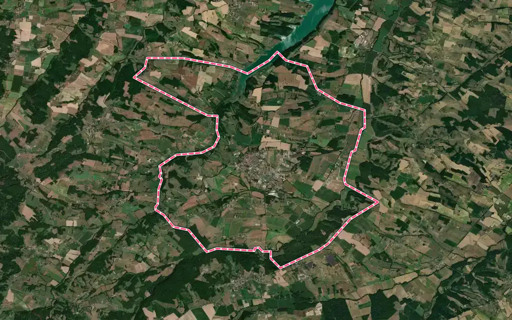 Vue satellite de Boulogne-sur-Gesse avec ses contours administratifs