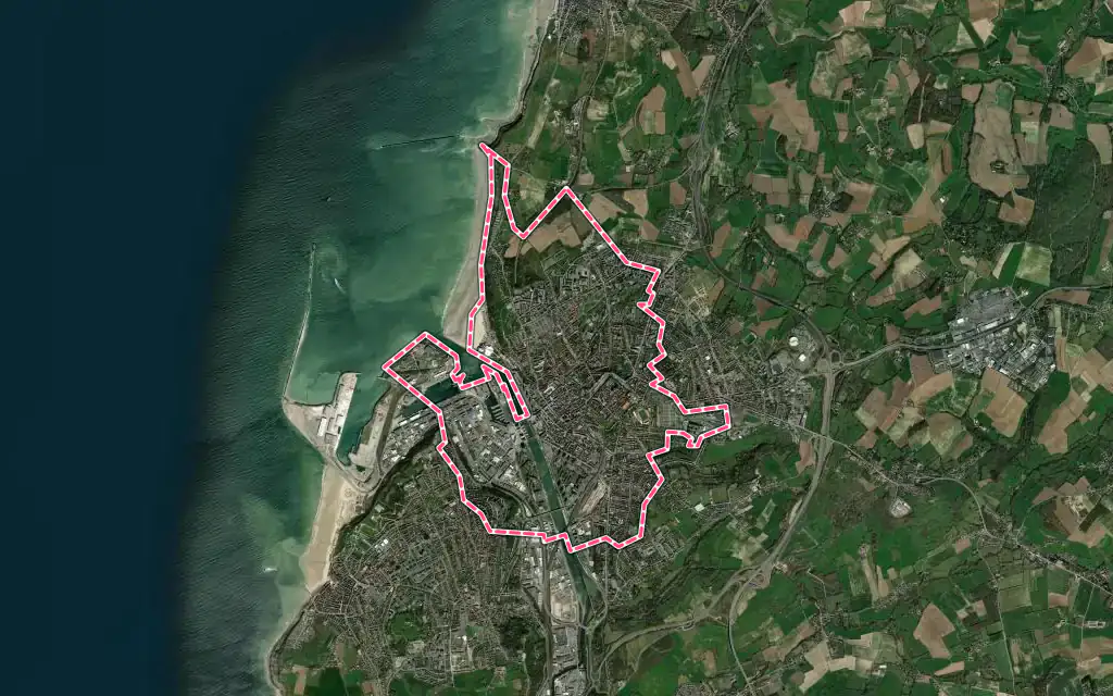 Vue satellite de Boulogne-sur-Mer avec ses contours administratifs