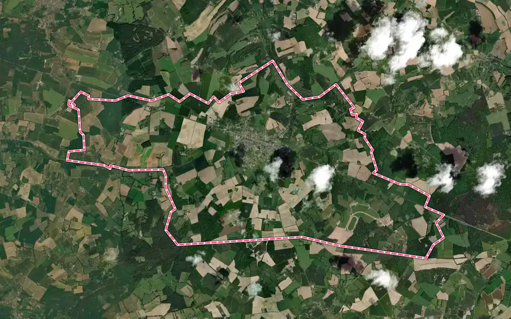 Vue satellite de Bouloire avec ses contours administratifs