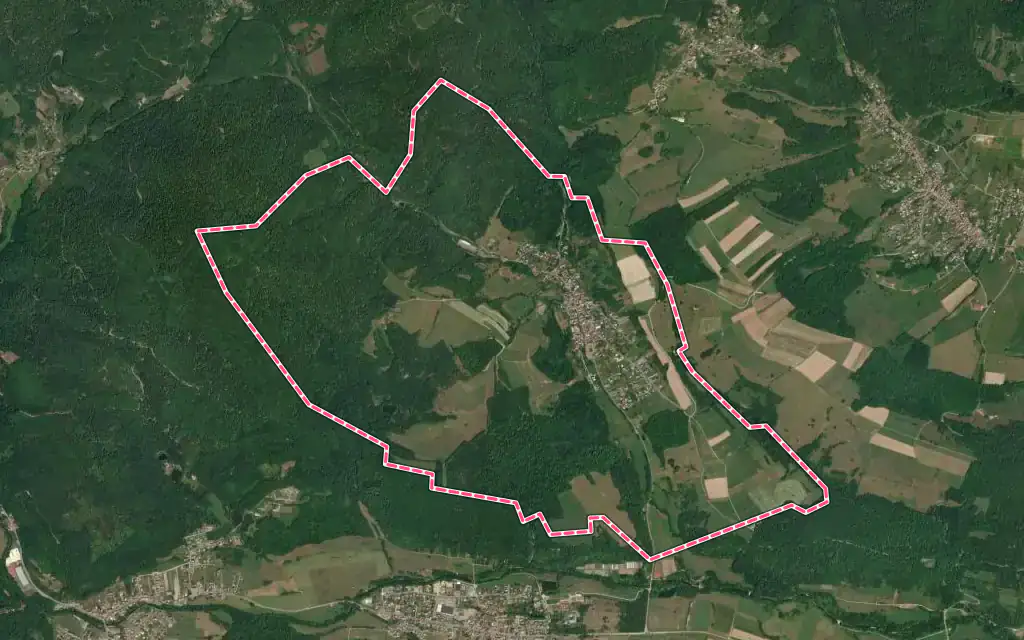 Vue satellite de Bourbach-le-Bas avec ses contours administratifs