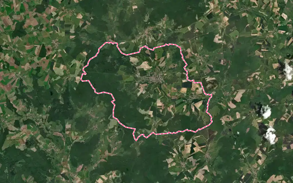Vue satellite de Bourbonne-les-Bains avec ses contours administratifs