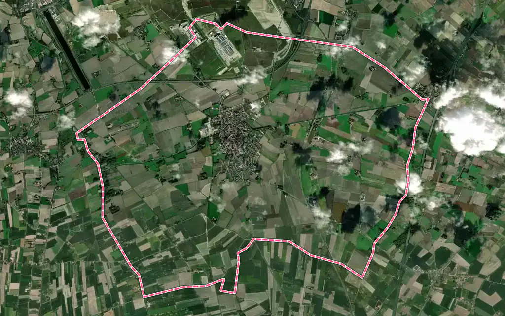 Vue satellite de Bourbourg avec ses contours administratifs