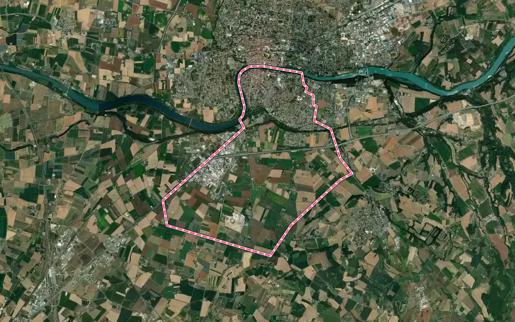Vue satellite de Bourg-de-Péage avec ses contours administratifs