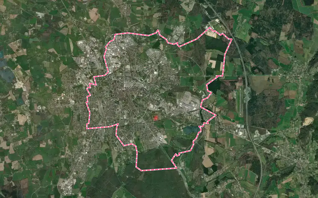 Vue satellite de Bourg-en-Bresse avec ses contours administratifs