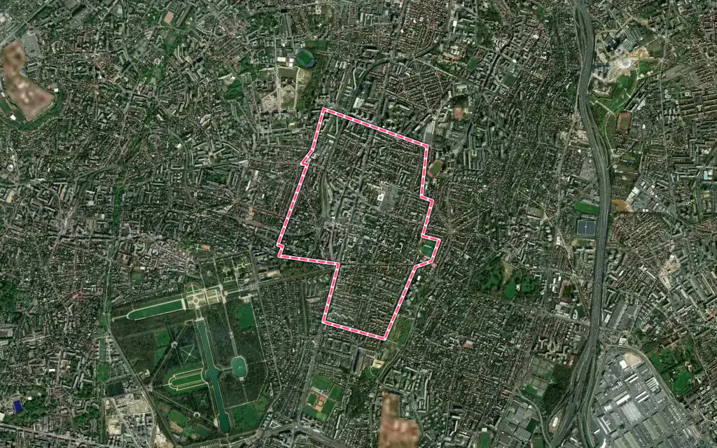 Vue satellite de Bourg-la-Reine avec ses contours administratifs