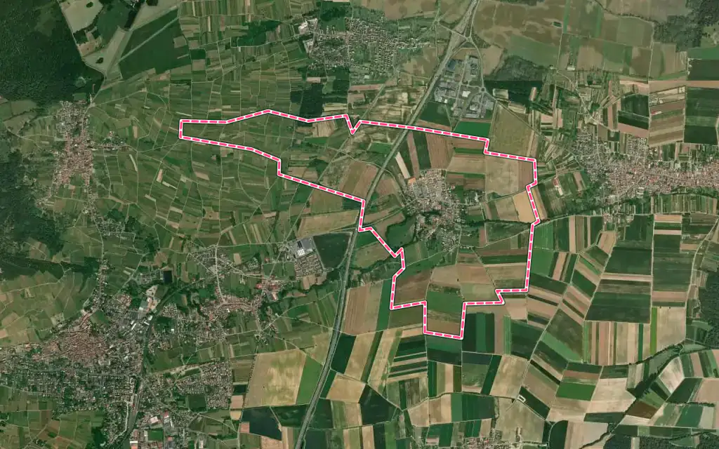Vue satellite de Bourgheim avec ses contours administratifs