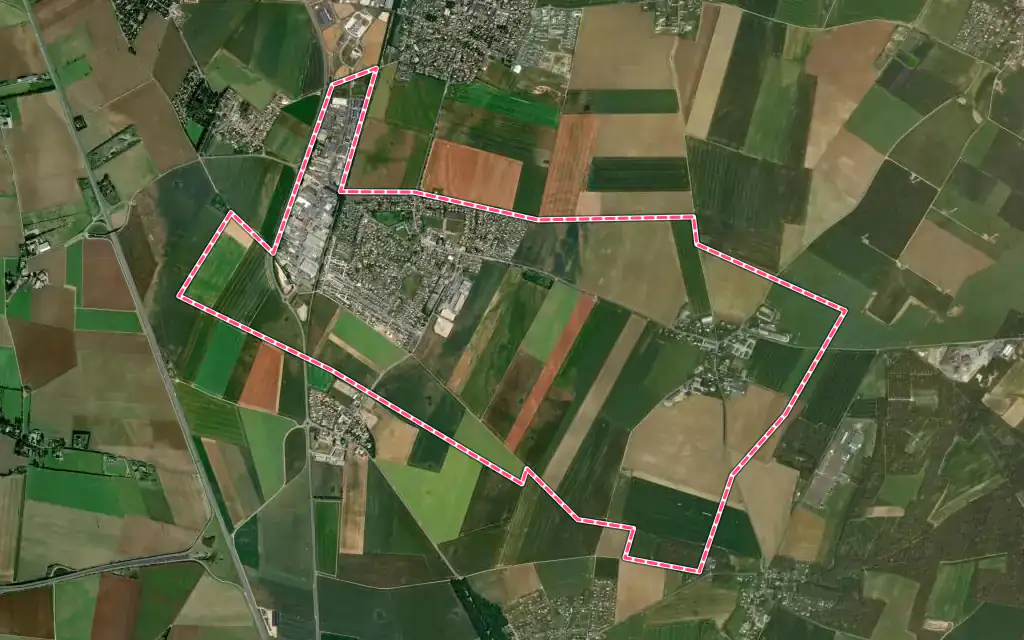Vue satellite de Bourguébus avec ses contours administratifs