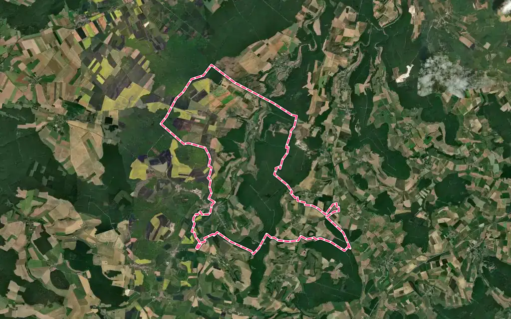 Vue satellite de Bourmont-entre-Meuse-et-Mouzon avec ses contours administratifs