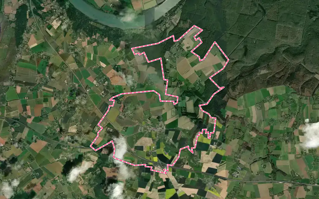 Vue satellite de Bourneville-Sainte-Croix avec ses contours administratifs