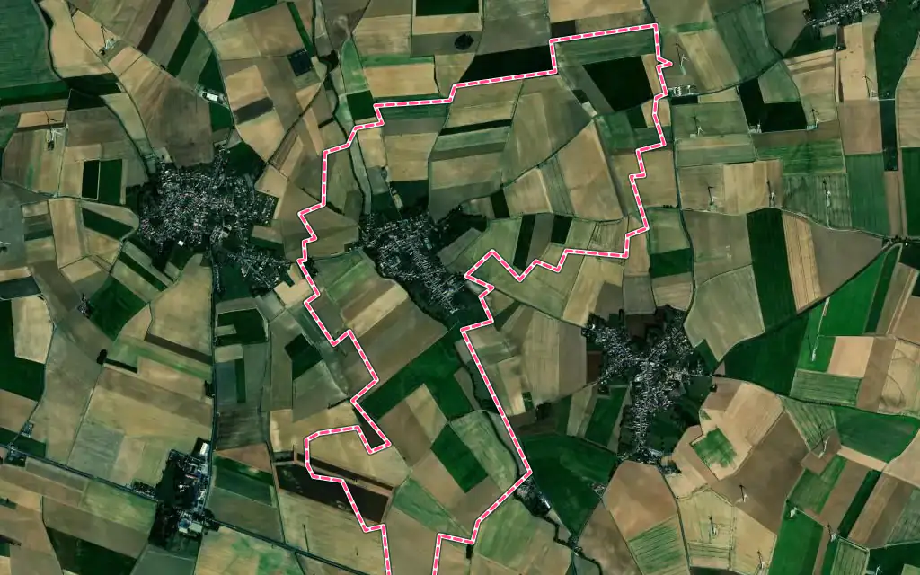 Vue satellite de Boussières-en-Cambrésis avec ses contours administratifs