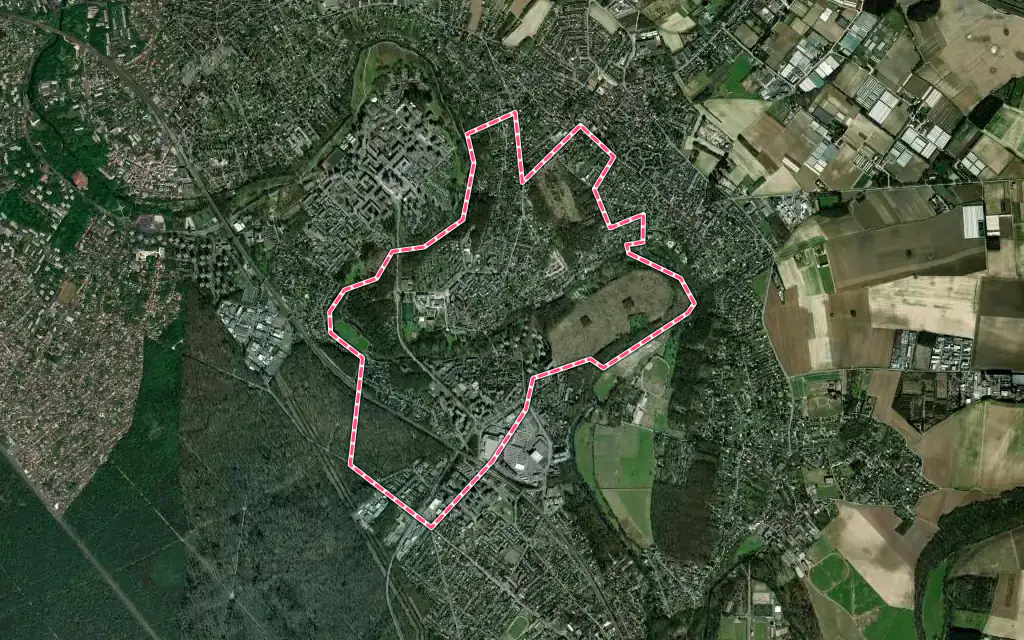 Vue satellite de Boussy-Saint-Antoine avec ses contours administratifs