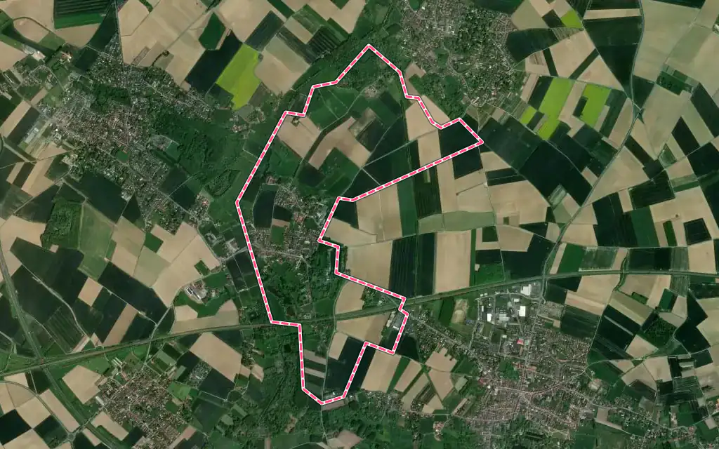 Vue satellite de Bouvines avec ses contours administratifs