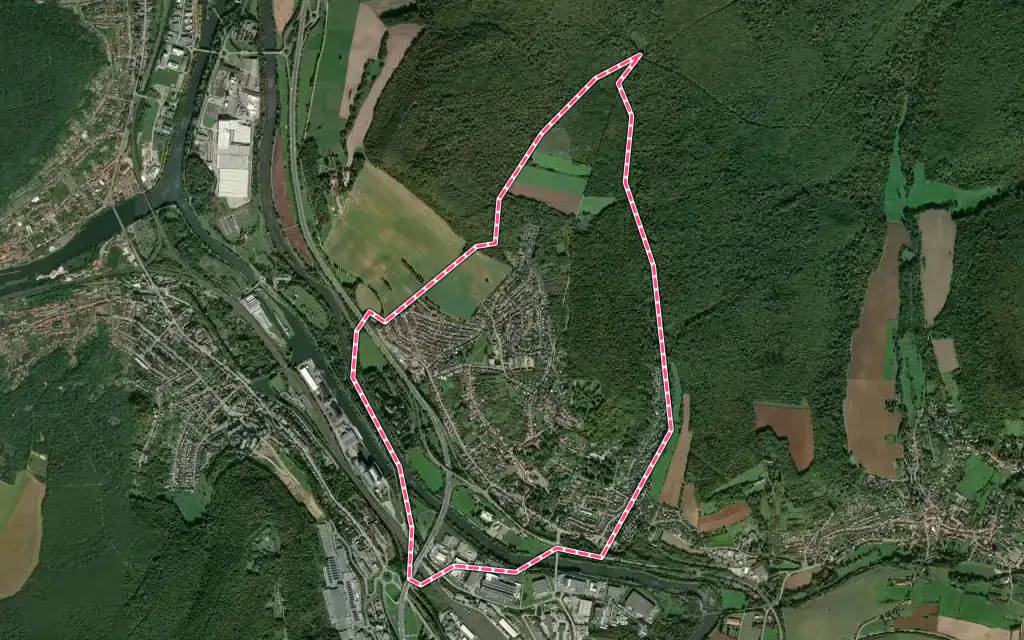 Vue satellite de Bouxières-aux-Dames avec ses contours administratifs