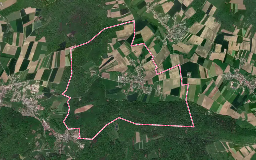 Vue satellite de Bouxwiller avec ses contours administratifs