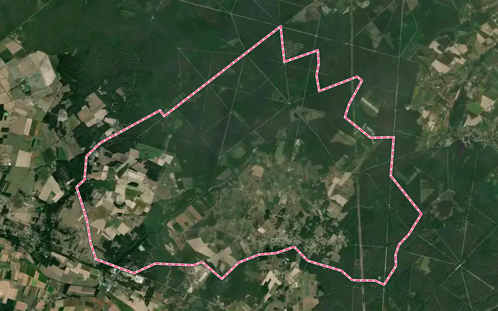 Vue satellite de Bouzy-la-Forêt avec ses contours administratifs