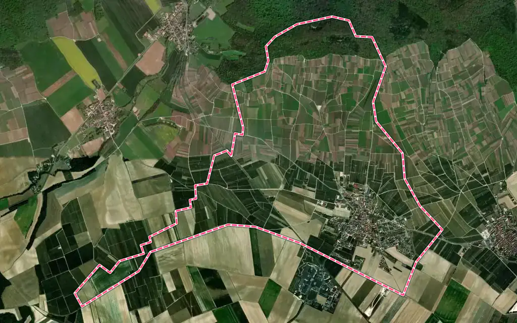 Vue satellite de Bouzy avec ses contours administratifs