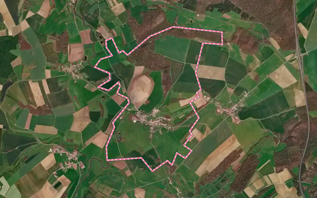 Vue satellite de Bralleville avec ses contours administratifs