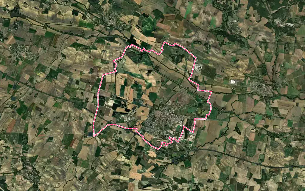 Vue satellite de Bram avec ses contours administratifs