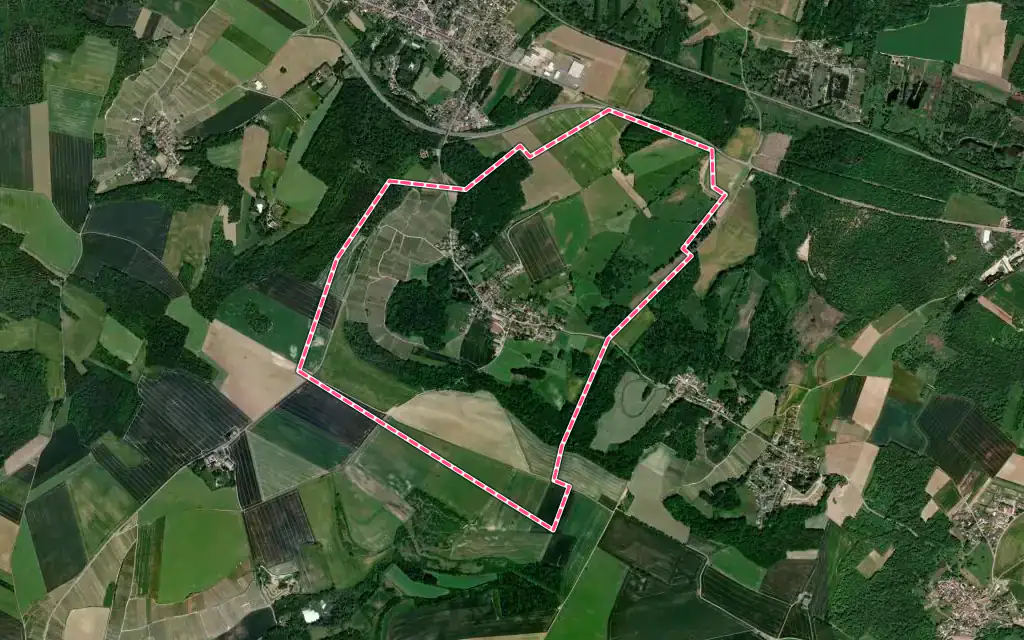 Vue satellite de Branscourt avec ses contours administratifs