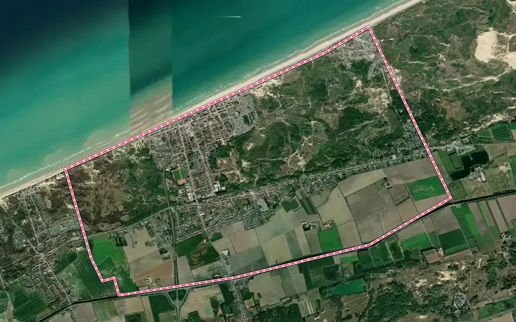 Vue satellite de Bray-Dunes avec ses contours administratifs