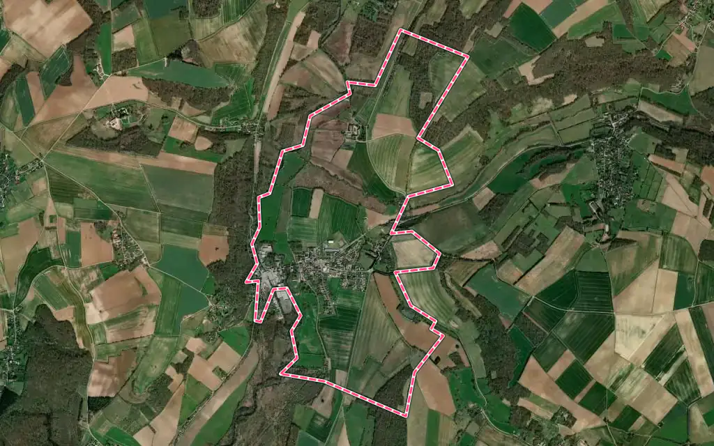 Vue satellite de Bray-et-Lû avec ses contours administratifs