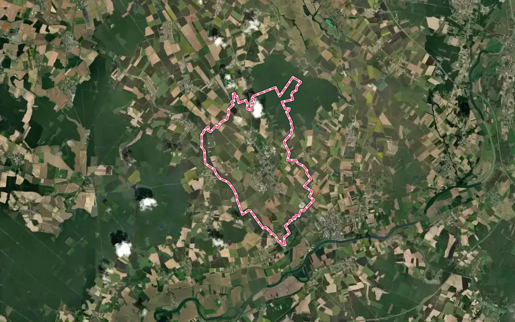 Vue satellite de Brazey-en-Plaine avec ses contours administratifs