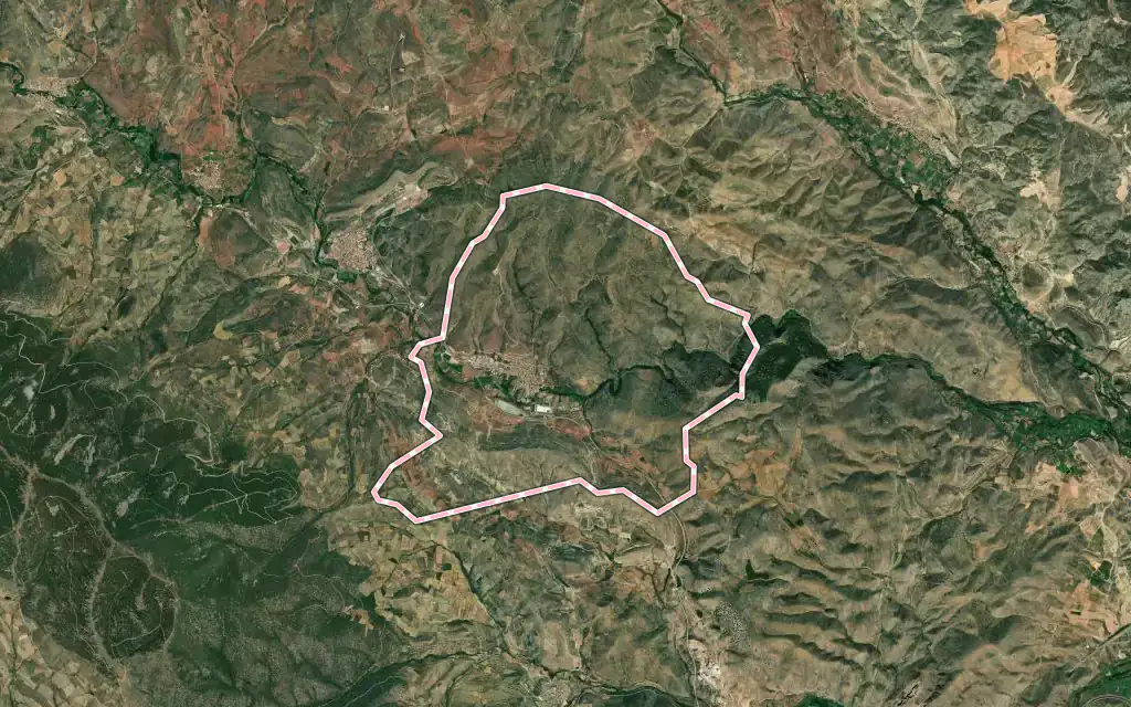 Vista satélite de Brea de Aragón con su contorno administrativo
