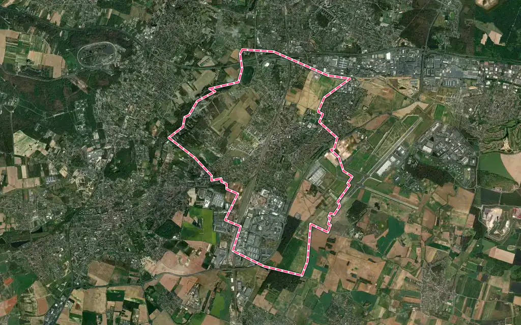Vue satellite de Brétigny-sur-Orge avec ses contours administratifs