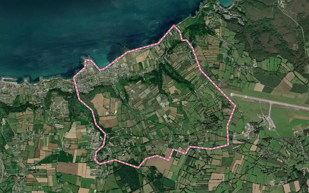 Vue satellite de Bretteville avec ses contours administratifs