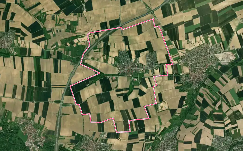 Vue satellite de Breuschwickersheim avec ses contours administratifs