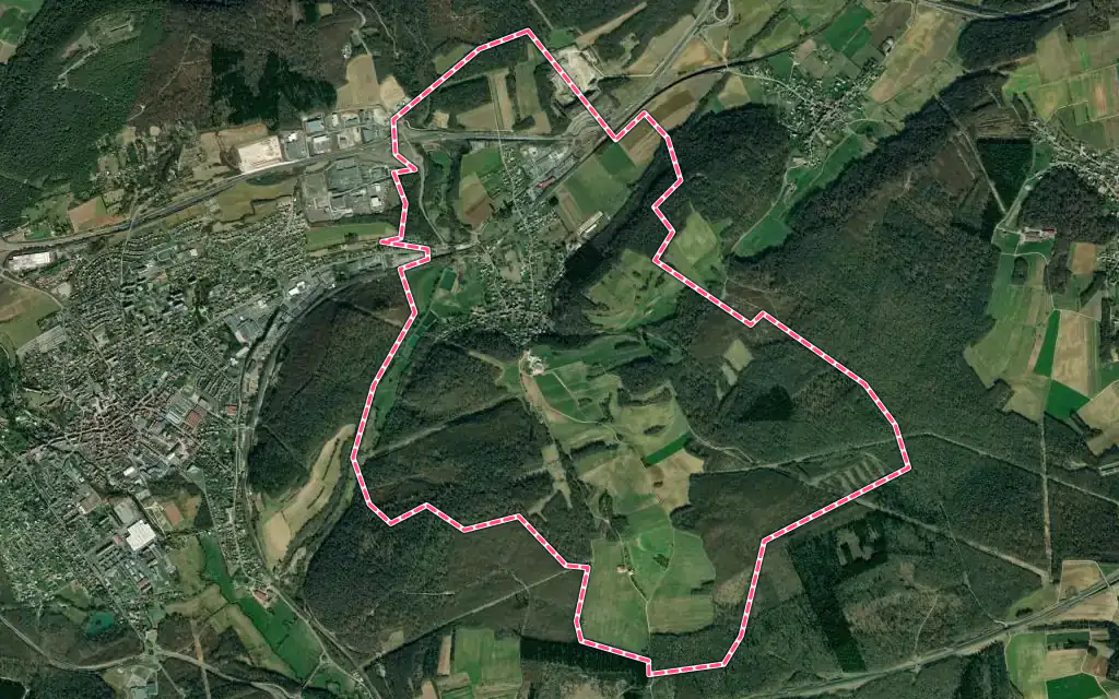 Vue satellite de Brevilliers avec ses contours administratifs