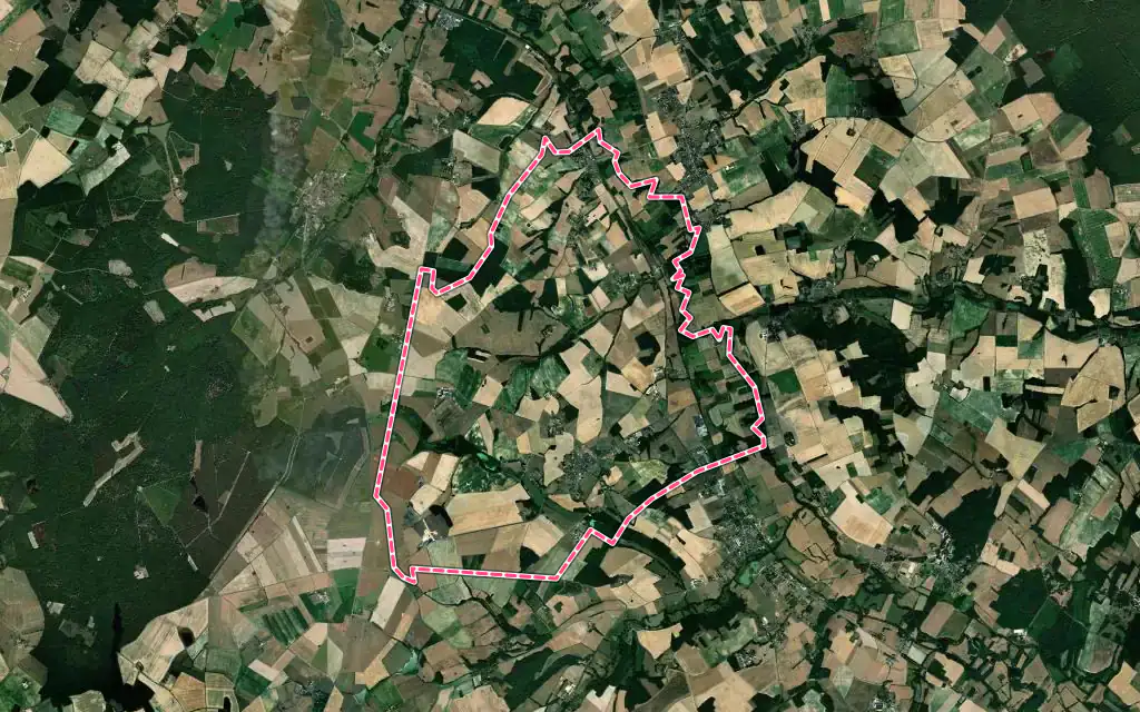 Vue satellite de Bridoré avec ses contours administratifs
