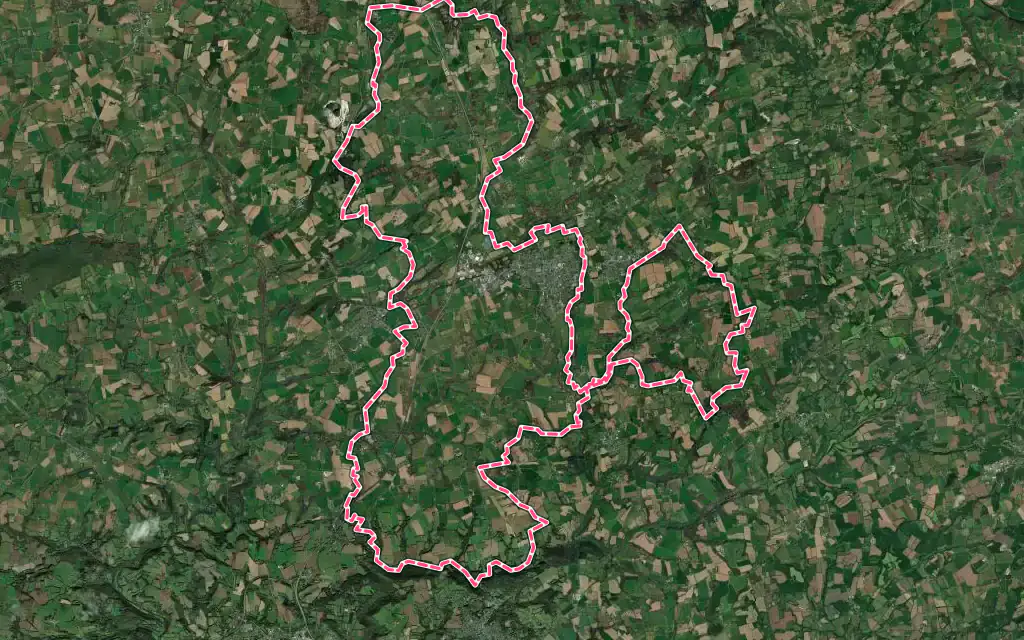 Vue satellite de Briec avec ses contours administratifs