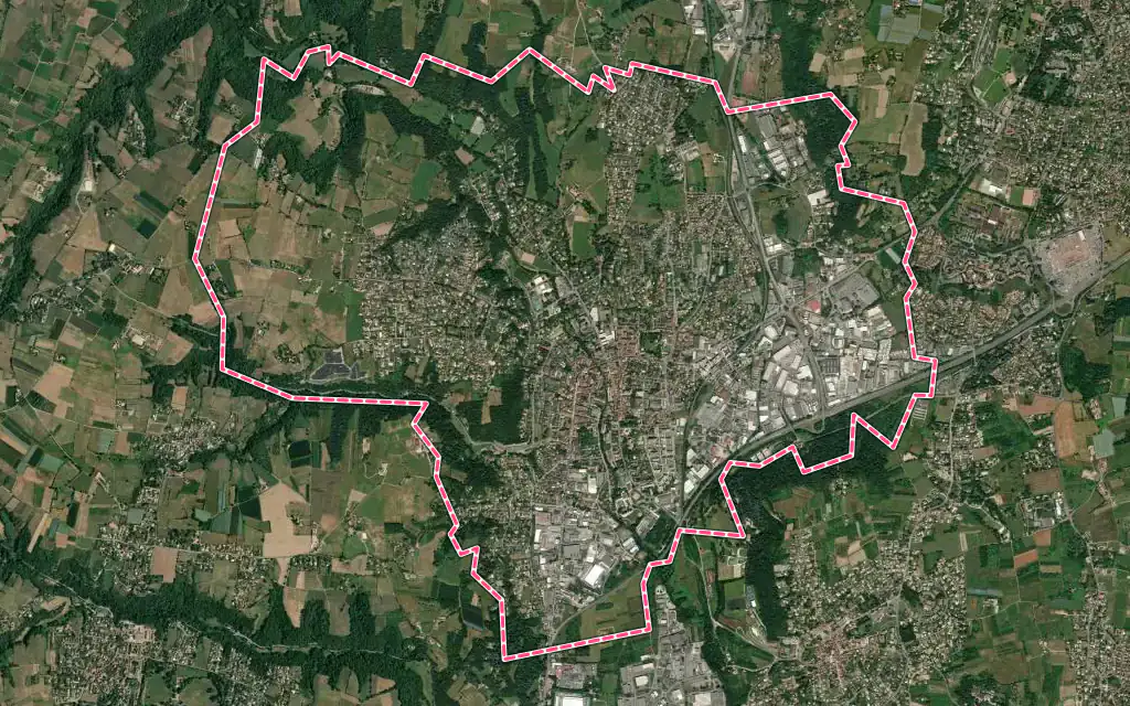 Vue satellite de Brignais avec ses contours administratifs