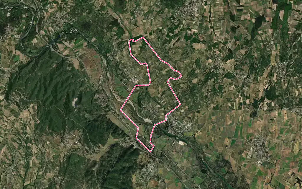 Vue satellite de Brignon avec ses contours administratifs