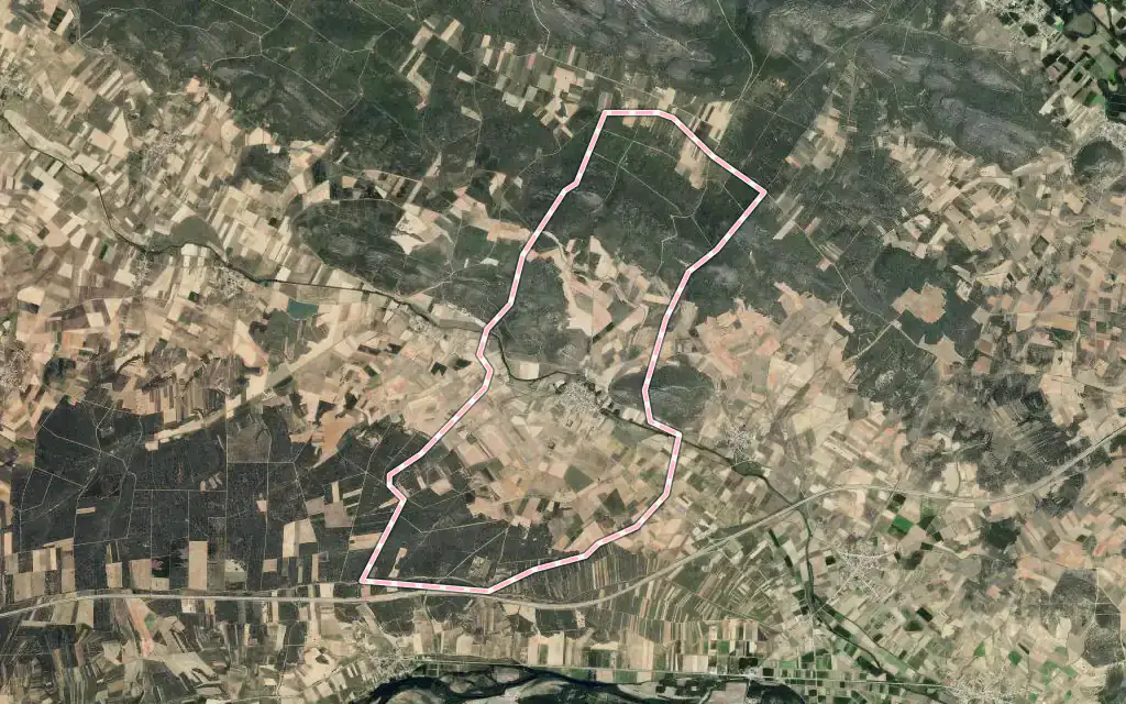 Vista satélite de Brime de Urz con su contorno administrativo