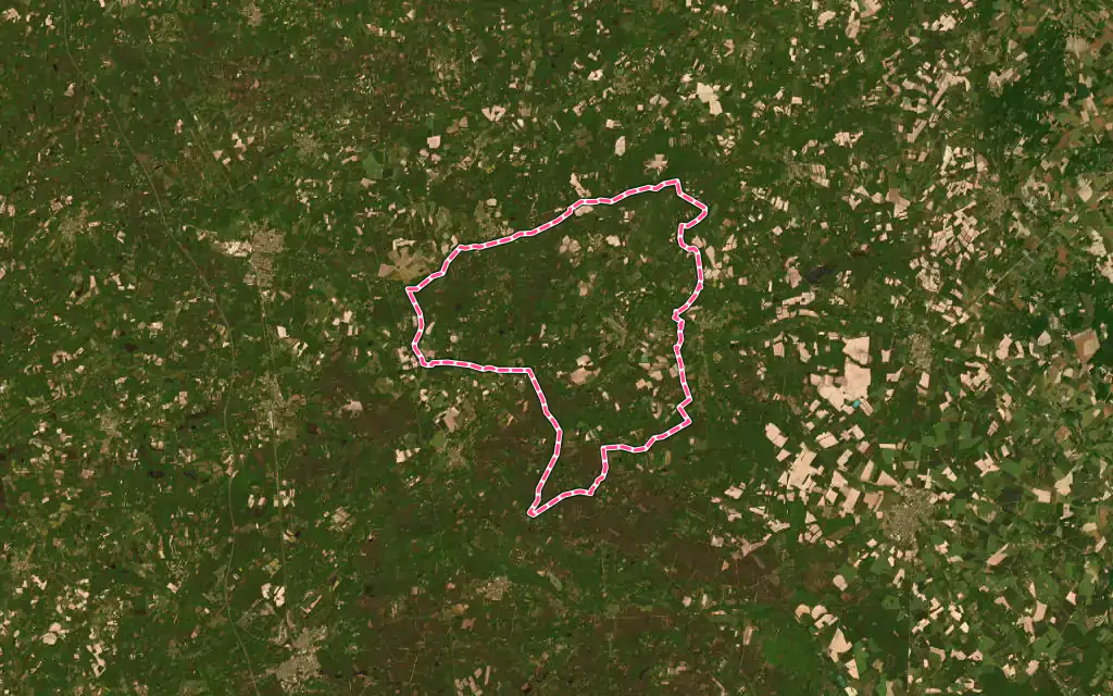 Vue satellite de Brinon-sur-Sauldre avec ses contours administratifs