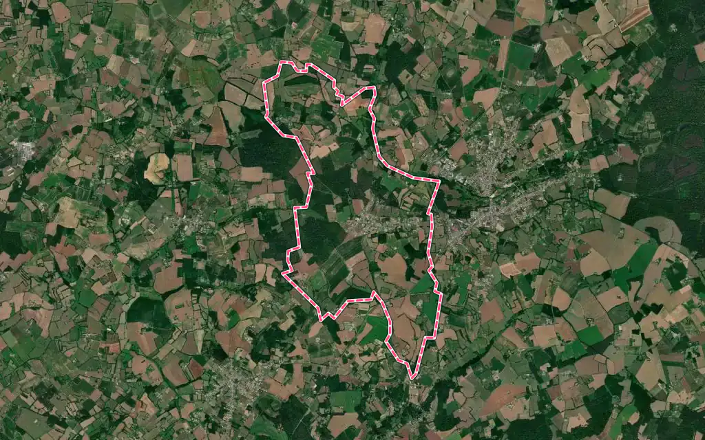 Vue satellite de Briosne-lès-Sables avec ses contours administratifs