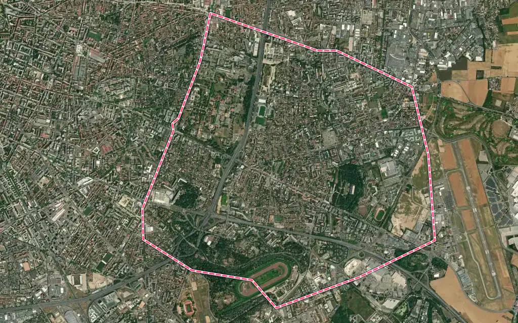 Vue satellite de Bron avec ses contours administratifs