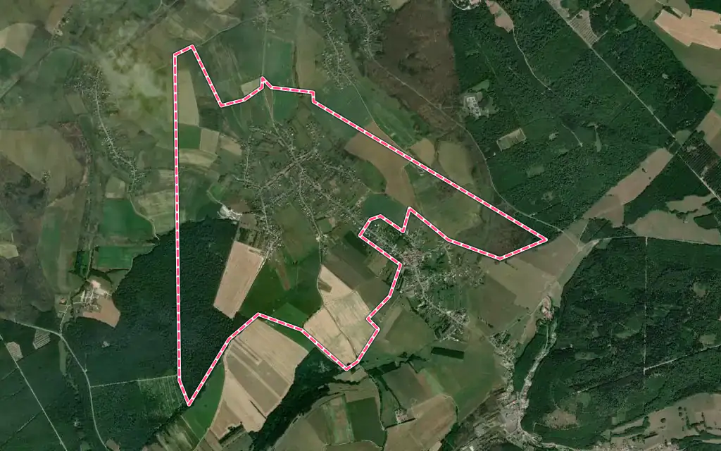 Vue satellite de Brouderdorff avec ses contours administratifs