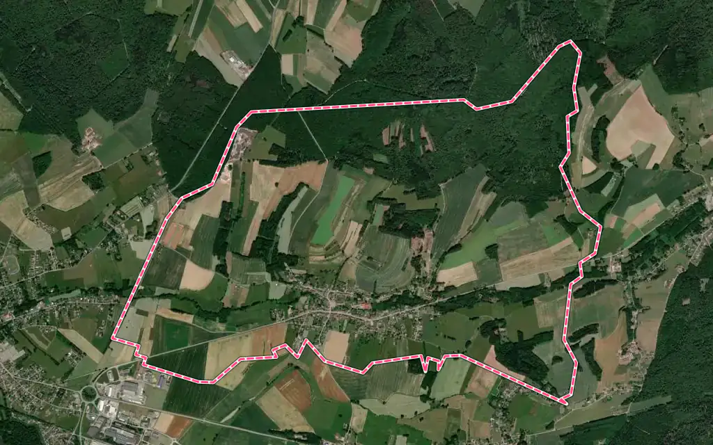 Vue satellite de Brû avec ses contours administratifs