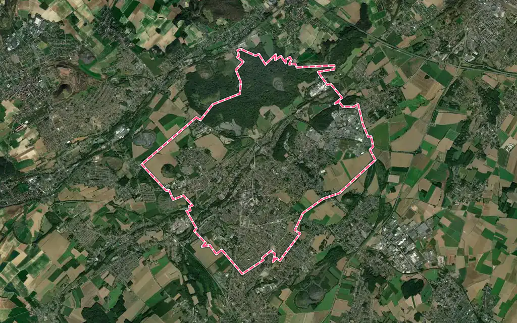 Vue satellite de Bruay-la-Buissière avec ses contours administratifs