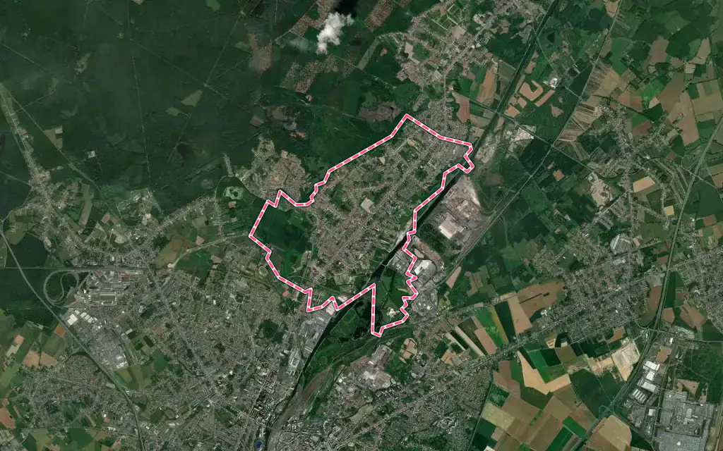 Vue satellite de Bruay-sur-l'Escaut avec ses contours administratifs