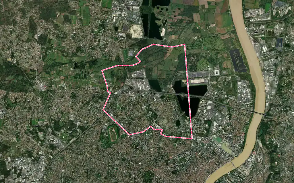 Vue satellite de Bruges avec ses contours administratifs