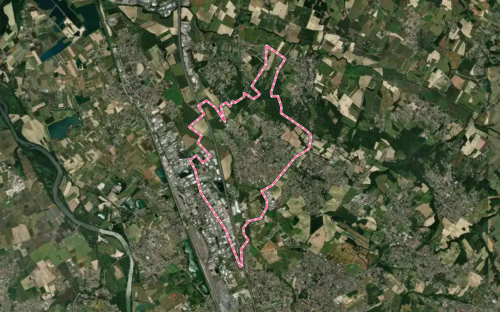 Vue satellite de Bruguières avec ses contours administratifs