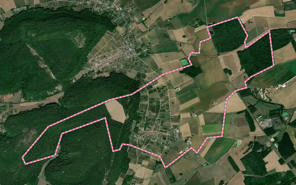 Vue satellite de Bruley avec ses contours administratifs