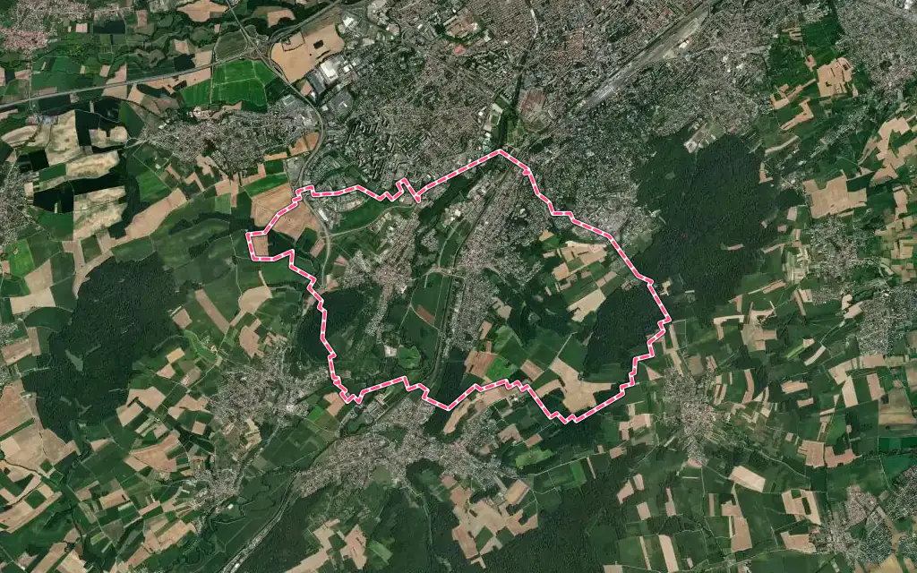 Vue satellite de Brunstatt-Didenheim avec ses contours administratifs