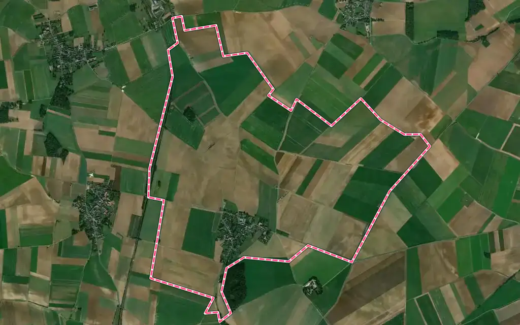 Vue satellite de Brunvillers-la-Motte avec ses contours administratifs