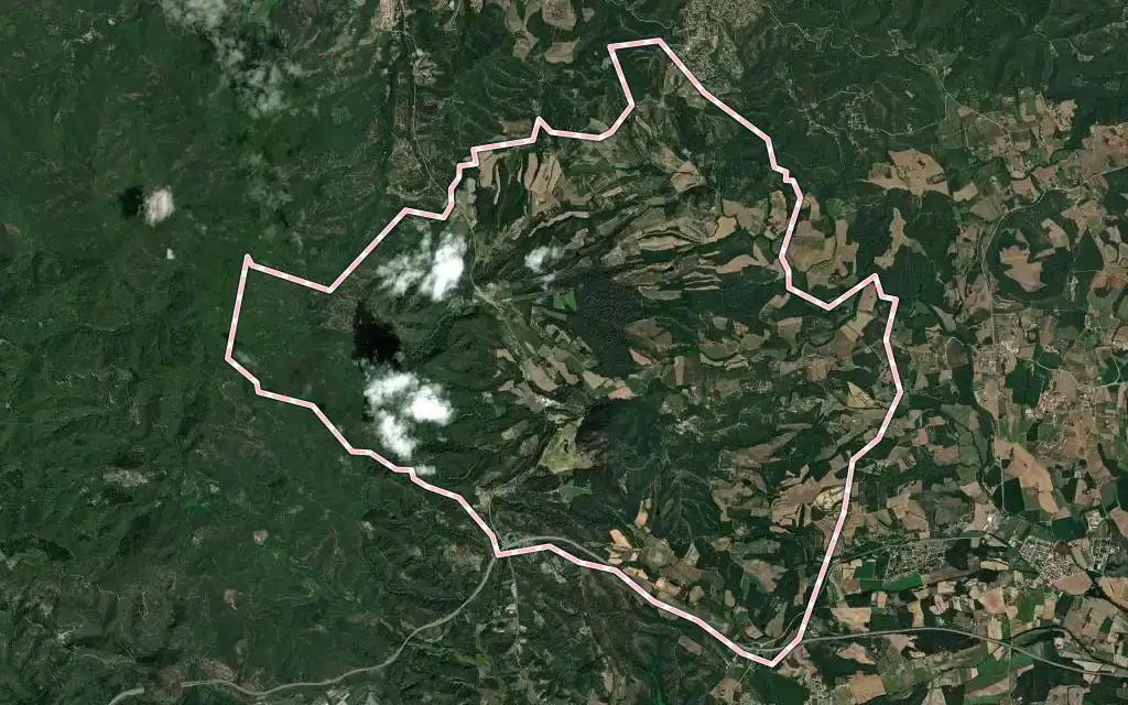 Vista satélite de Brunyola i Sant Martí Sapresa con su contorno administrativo